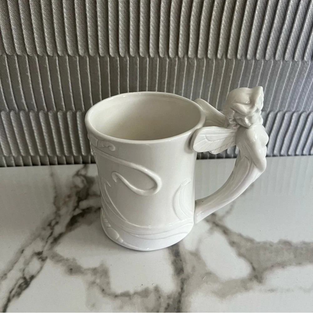 Fitz & Floyd Fairy Mug Wings Handle White Coffee Tea Art Nouveau 1980 10oz NWT